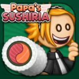 Papa's Sushiria Papa's Sushiria is a fun restaurant game where your mission is to make sushi for customers. Each customer who comes to the restaurant will have a request for their sushi. Your job is to create sushi according to their requirements and earn the most money.